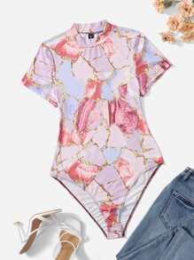 SHEIN Privé Áo liền quần chặt Kích thước lớn Đá hoa Giải trí - Nhiều màu - Xem 1