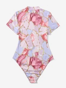 SHEIN Privé Áo liền quần chặt Kích thước lớn Đá hoa Giải trí - Nhiều màu - Xem 2