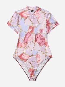 SHEIN Privé Áo liền quần chặt Kích thước lớn Đá hoa Giải trí - Nhiều màu - Xem 3