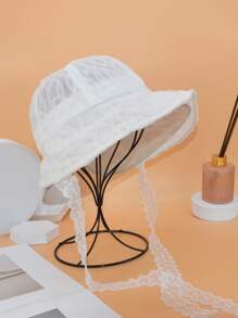 蕾絲裝飾漁夫帽 - 白色 - 查看 1