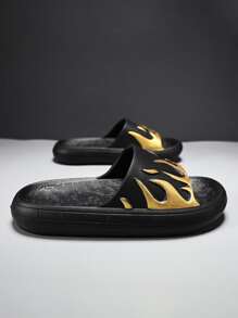 Men Fire Pattern Bathroom Slippers - Black - View 2