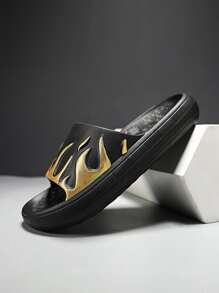 Men Fire Pattern Bathroom Slippers - Black - View 3