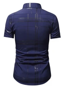 Manfinity Mode Hombres Camisa de cuadros con botón - Azul Marino - Ver 2