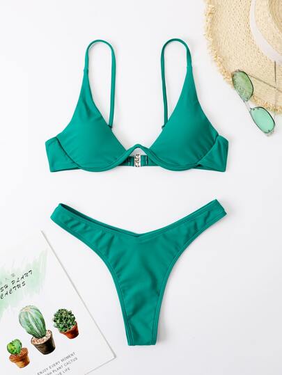 SHEIN Swim Summer Beach Mono Bikini Set Underwired Bra & High Cut Bottom 2 Piece Bathing Suit