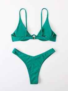 SHEIN Swim Summer Beach Mono Bikini Set Underwired Bra & High Cut Bottom 2 Piece Bathing Suit - Green - View 2