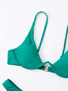 SHEIN Swim Summer Beach Mono Bikini Set Underwired Bra & High Cut Bottom 2 Piece Bathing Suit - Green - View 3