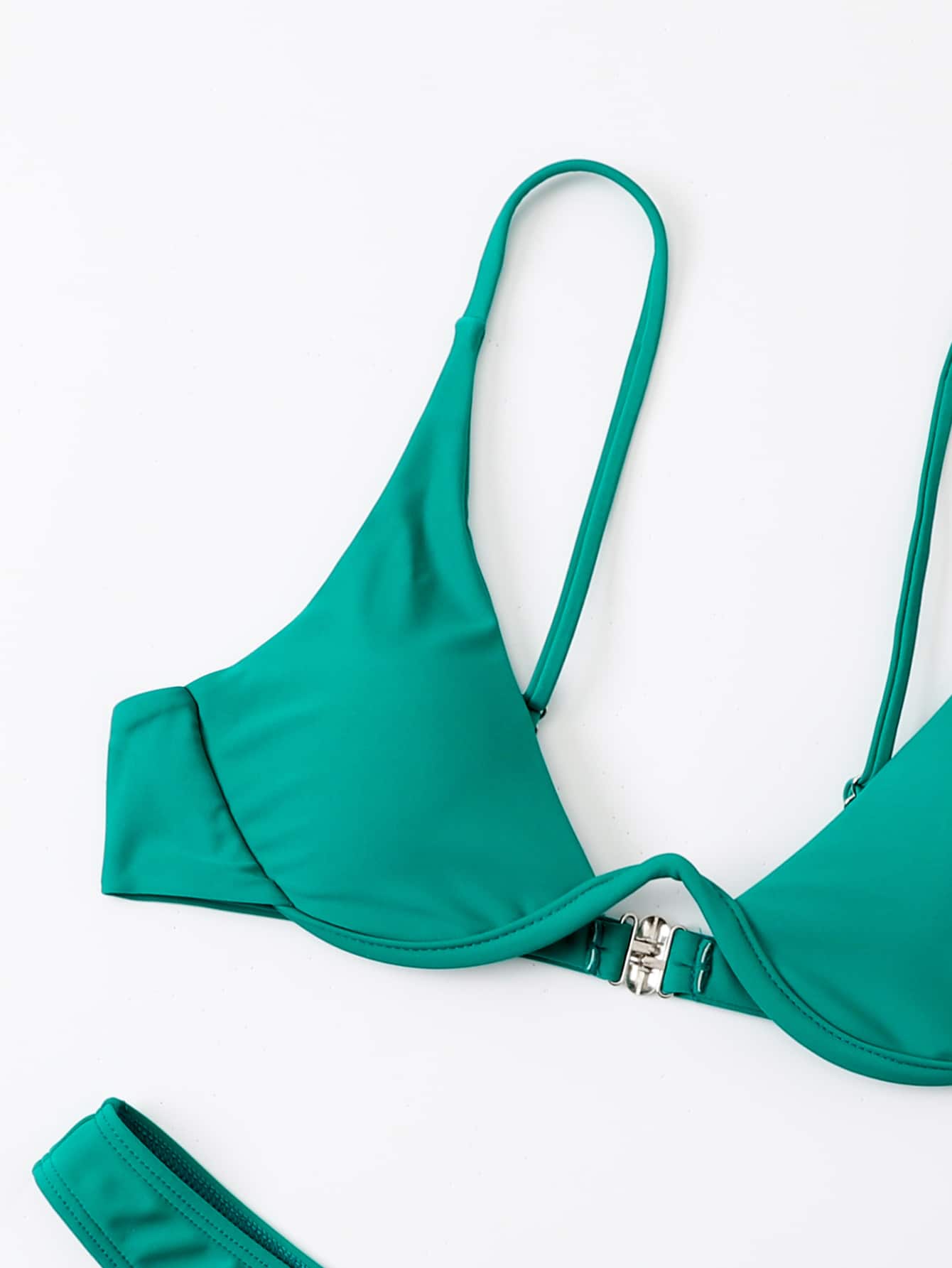 SHEIN Swim Summer Beach Mono Bikini Set Underwired Bra & High Cut Bottom 2 Piece Bathing Suit - Green - View 3