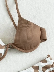 Cow Print Underwire Bikini, For Summer Beach Vacation - Multicolor - View 3