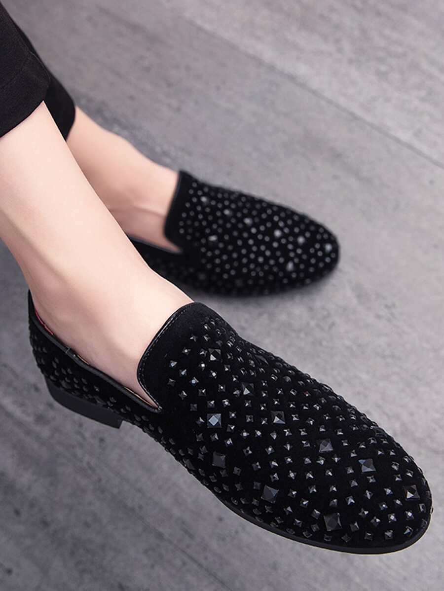 Men Rhinestone Decor Slip On Loafers - Black - View 1