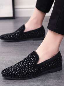 Men Rhinestone Decor Slip On Loafers - Black - View 2