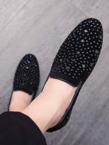 Men Rhinestone Decor Slip On Loafers - Black - View 3