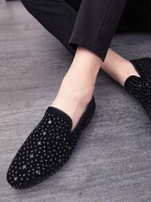 Men Rhinestone Decor Slip On Loafers - Black - View 5