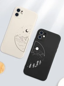 Couple Phone Cases 2pcs Moon & Tree Pattern Phone Case Compatible With IPhone 11,IPhone 13,IPhone 14 Pro Max - Multicolor - View 2