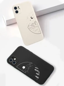 Couple Phone Cases 2pcs Moon & Tree Pattern Phone Case Compatible With IPhone 11,IPhone 13,IPhone 14 Pro Max - Multicolor - View 4