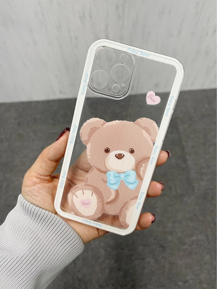 Cartoon Bear Clear Phone Case - Brown - View 1