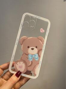 Cartoon Bear Clear Phone Case - Brown - View 3