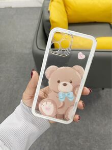Cartoon Bear Clear Phone Case - Brown - View 4