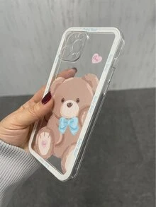 Cartoon Bear Clear Phone Case - Brown - View 5