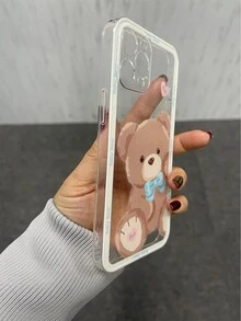 Cartoon Bear Clear Phone Case - Brown - View 6