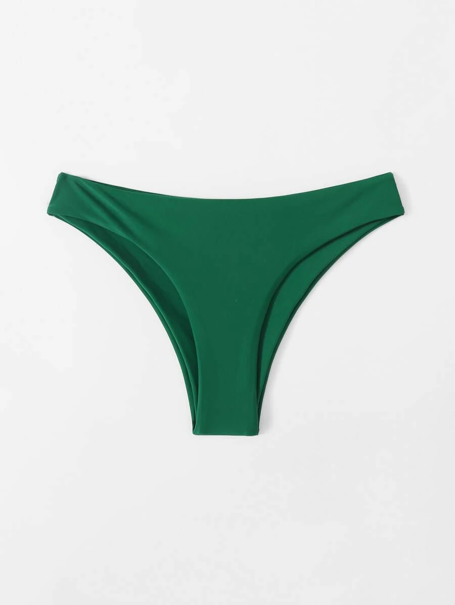 SHEIN Swim Summer Beach Plain Bikini Bottom Bathing Suit Bottoms - Dark Green - View 1