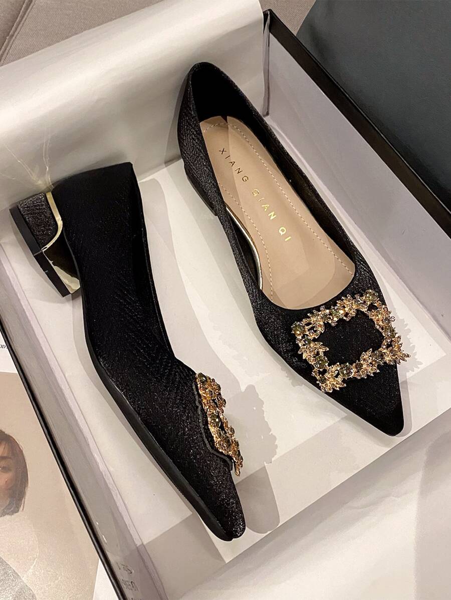 Giày bệt đế xuồng đính đá thời trang mùa thu/đông dành cho nữ ngày lễ tình nhân - màu đen - Xem 1