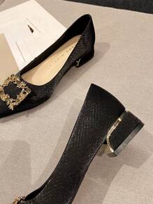 Giày bệt đế xuồng đính đá thời trang mùa thu/đông dành cho nữ ngày lễ tình nhân - màu đen - Xem 2