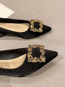 Giày bệt đế xuồng đính đá thời trang mùa thu/đông dành cho nữ ngày lễ tình nhân - màu đen - Xem 3