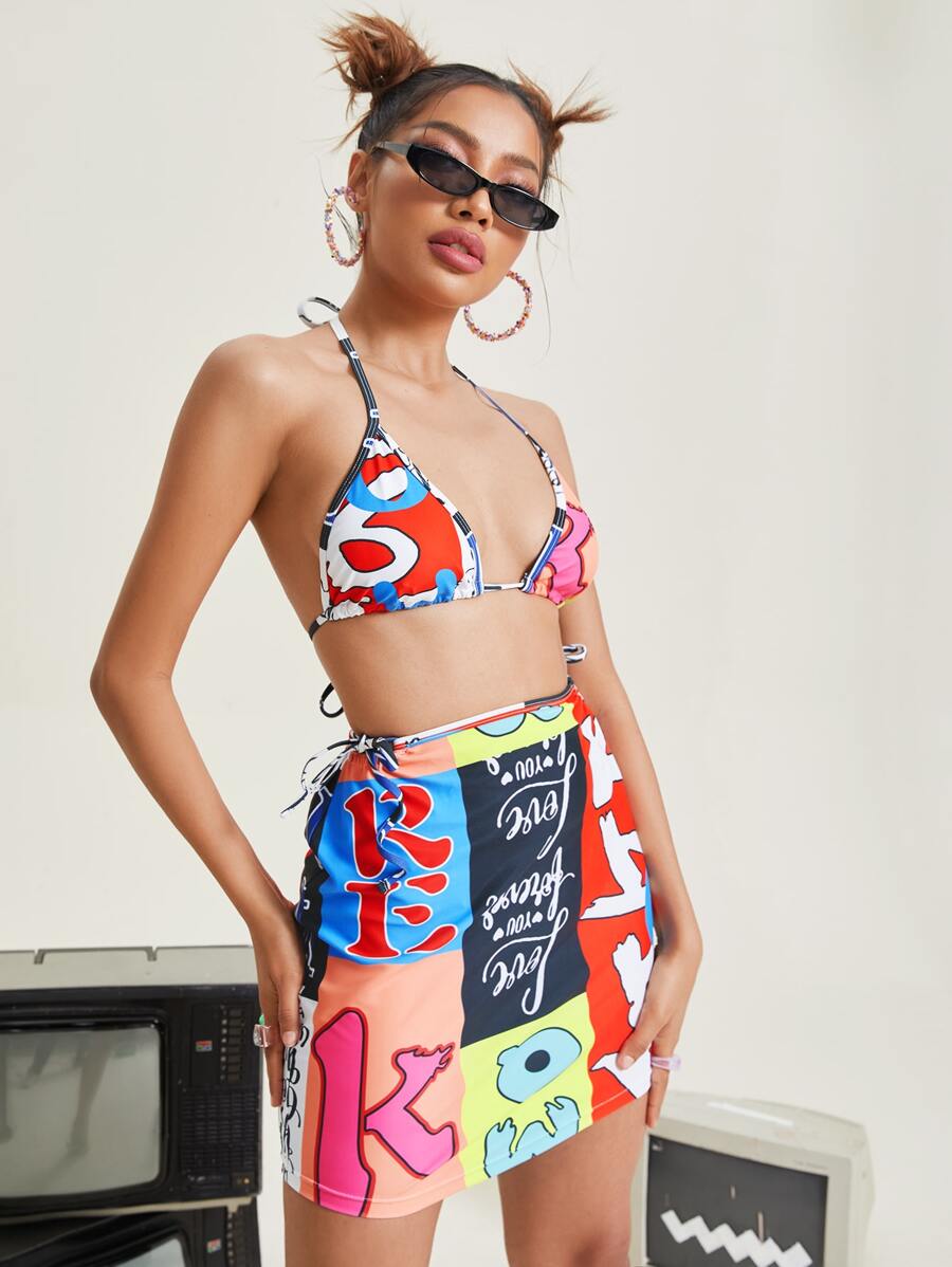 3 件裝全身印花比基尼和罩衫 - 彩色 - 查看 1