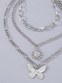 Mydear 水鑽裝飾蝴蝶墜飾多層次項鍊