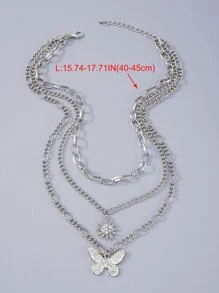 Mydear 水鑽裝飾蝴蝶墜飾多層次項鍊