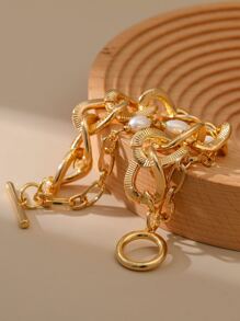 人造珍珠裝飾分層手鏈 - 金黃色 - 查看 4