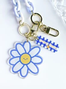 鏈條和花朵掛飾鑰匙圈 - 淺藍色 - 查看 1