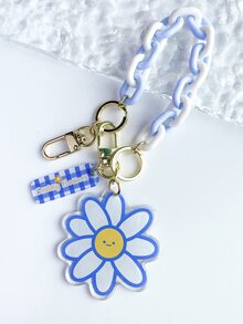 鏈條和花朵掛飾鑰匙圈 - 淺藍色 - 查看 2