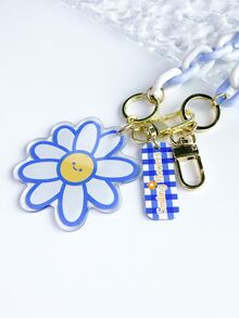 鏈條和花朵掛飾鑰匙圈 - 淺藍色 - 查看 3