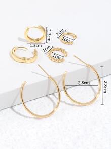 2對簡約耳墜和2入組耳夾銅首飾類 - 金黃色 - 查看 4