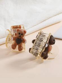 2入組熊裝飾髮爪 - 彩色 - 查看 1