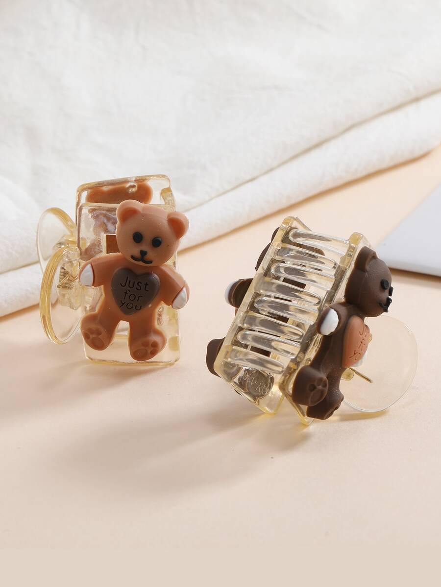 2入組熊裝飾髮爪 - 彩色 - 查看 1