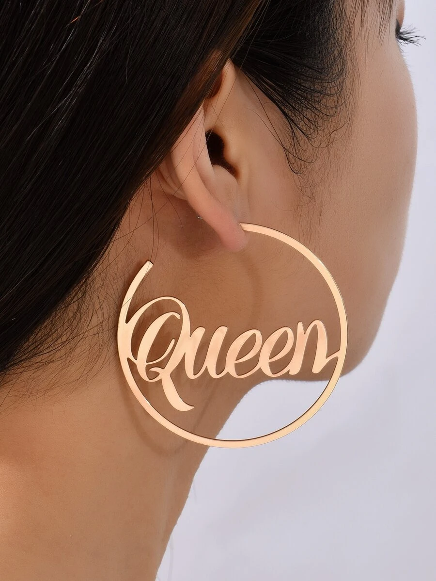 字母裝飾開口耳環 - 金黃色 - 查看 1