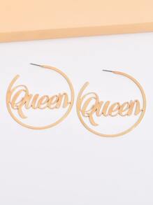 字母裝飾開口耳環 - 金黃色 - 查看 3