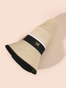 Metal Letter Decor Straw Hat - Beige - View 2