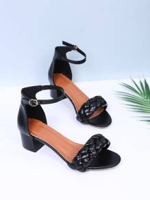 Braided Detail Ankle Strap Sandals - Black - View 6