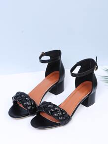 Braided Detail Ankle Strap Sandals - Black - View 7