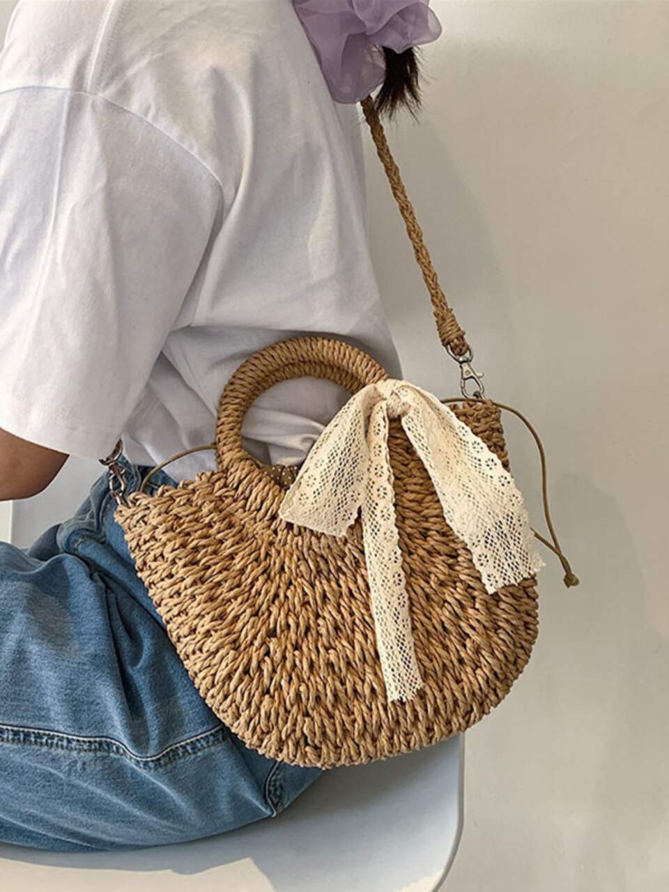 Yogodlns Straw Crossbody Shoulder Bag, Daisy Decor, Handmade Coin Purse, Bohemian Style Summer Bag, Eye-Catching Beach Bag, Summer Straw Beach Bag, Women's Fashion Summer Vacation Bag, Women's Essential Beach Bag, Trending Beach Bag
