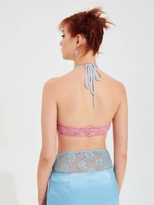 SHEIN ICON Colourblock Cutout Tie Backless Lace Bodysuit - Pink - View 2