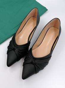 秋冬女士平底尖头芭蕾平底鞋，优雅休闲四季户外日常穿着罗马交叉带乐福鞋 - 黑色 - 查看 3
