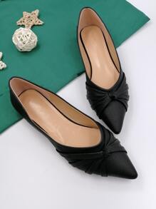 秋冬女士平底尖头芭蕾平底鞋，优雅休闲四季户外日常穿着罗马交叉带乐福鞋 - 黑色 - 查看 4