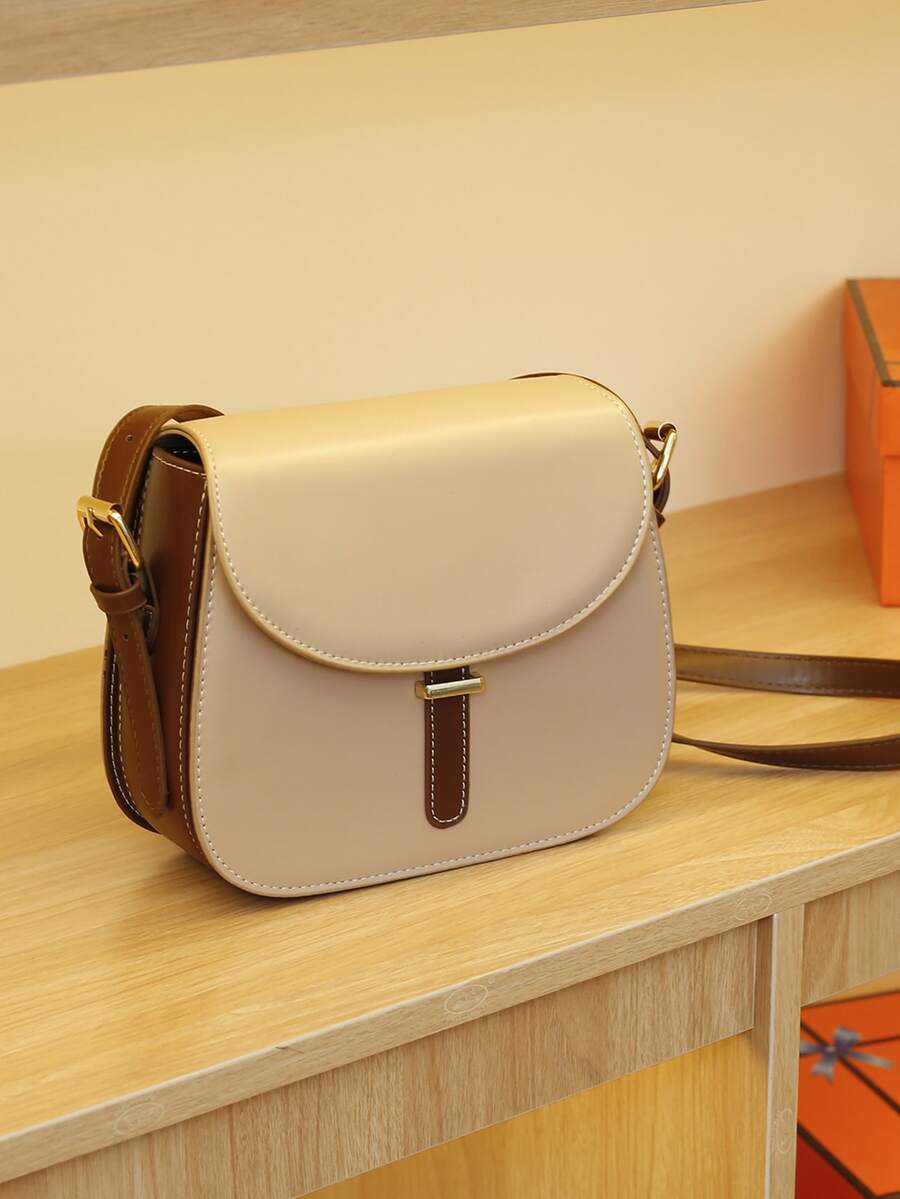 Bolso sillín de dos tonos con solapa - Caqui - Ver 1