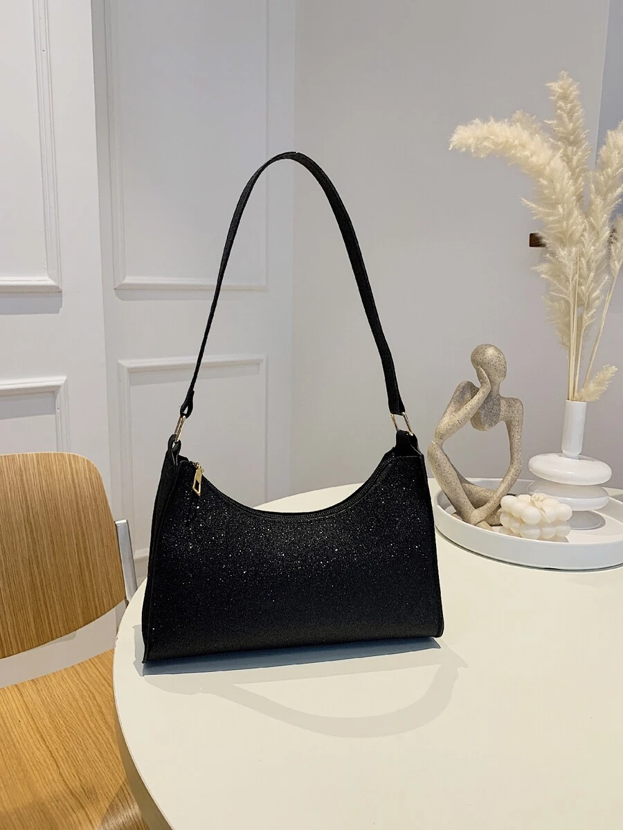 極簡風格金屬亮絲法棍包 - 黑色 - 查看 1