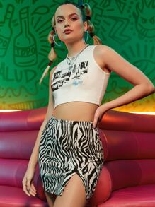 SDAlchemy 字母任務圖案短款背心 - 白色 - 查看 1