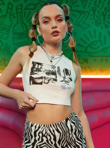 SDAlchemy 字母任務圖案短款背心 - 白色 - 查看 4